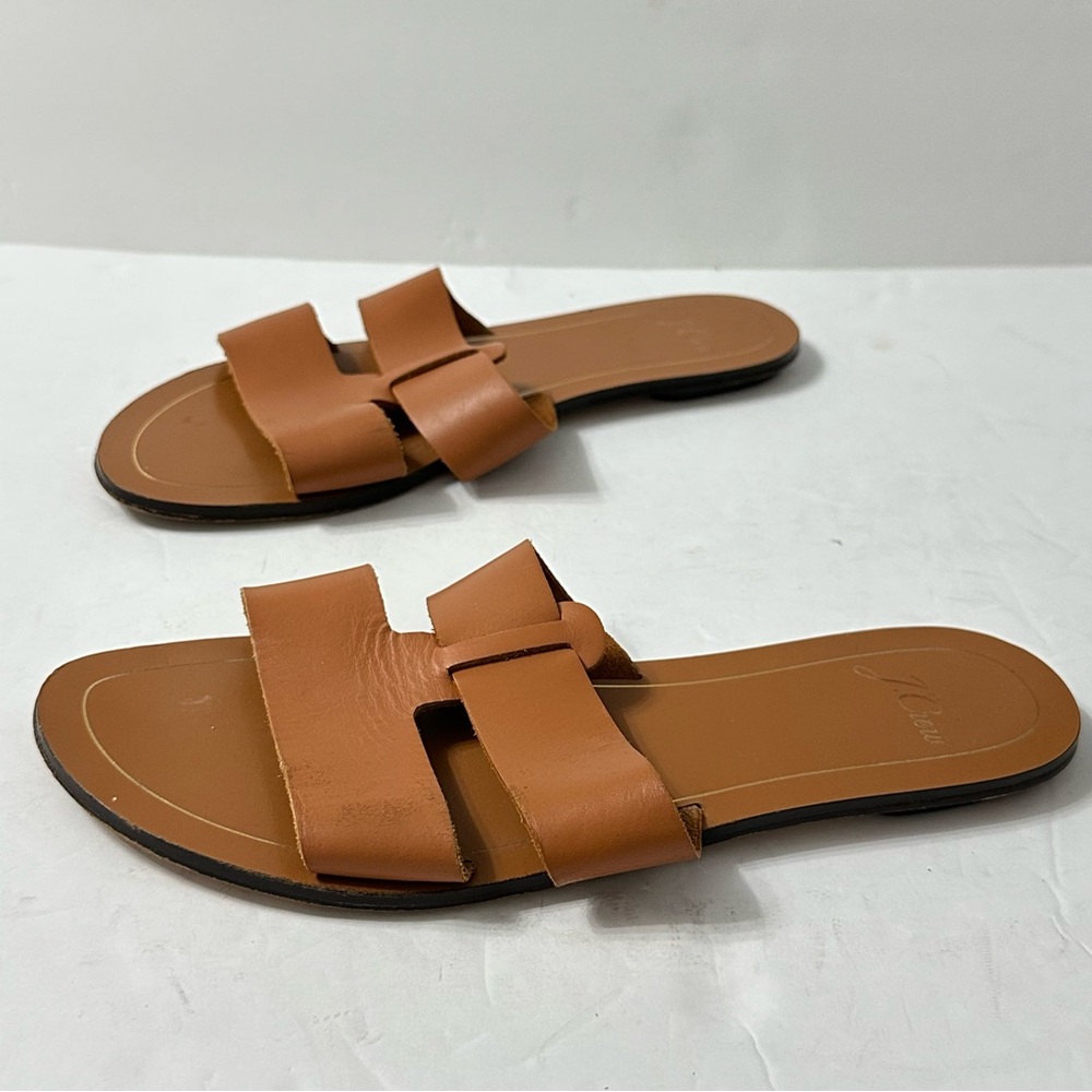 J. Crew Womens Sandals Interlocking Brown Slide Leather Size 8 Minimalist Boho